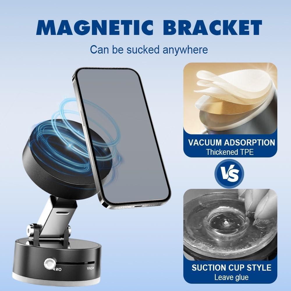 Vacuum Magnetic Suction Phone Holder – Foldable, Rotatable &amp; Ultra-Stable